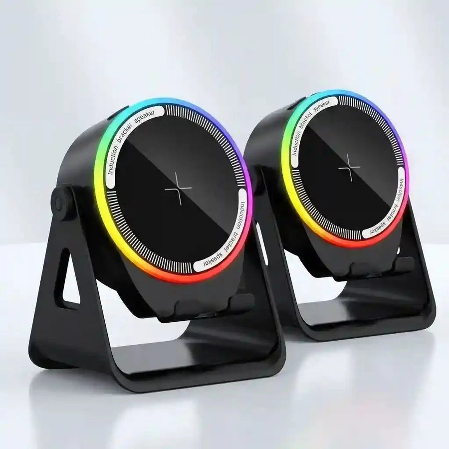Parlante de Inducción Portátil 5 en 1 — Bluetooth + Carga Inalámbrica + Soporte 360° 🎵