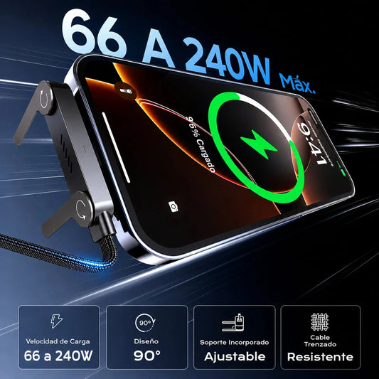 Cable Turbo 240W con Soporte Plegable 90° — Tipo C para iPhone y Android 1