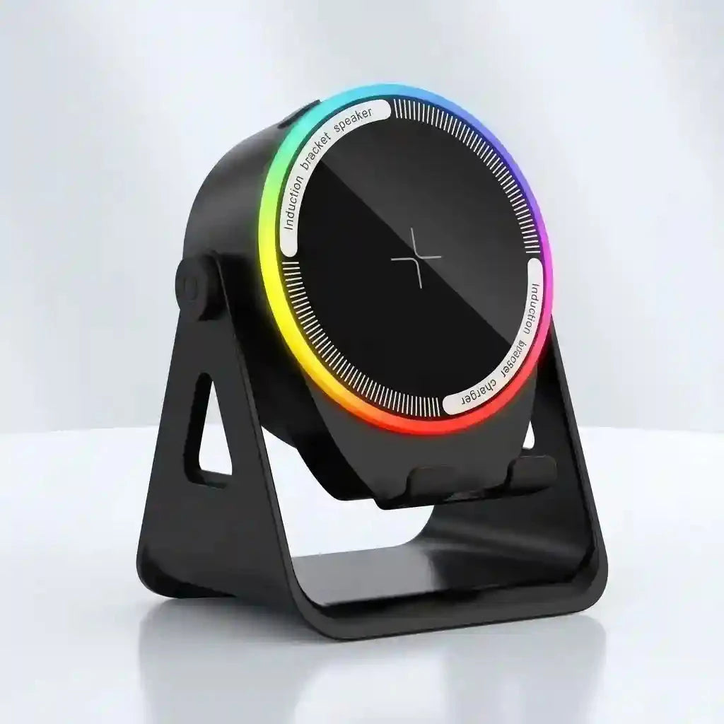Parlante de Inducción Portátil 5 en 1 — Bluetooth + Carga Inalámbrica + Soporte 360° 🎵 2