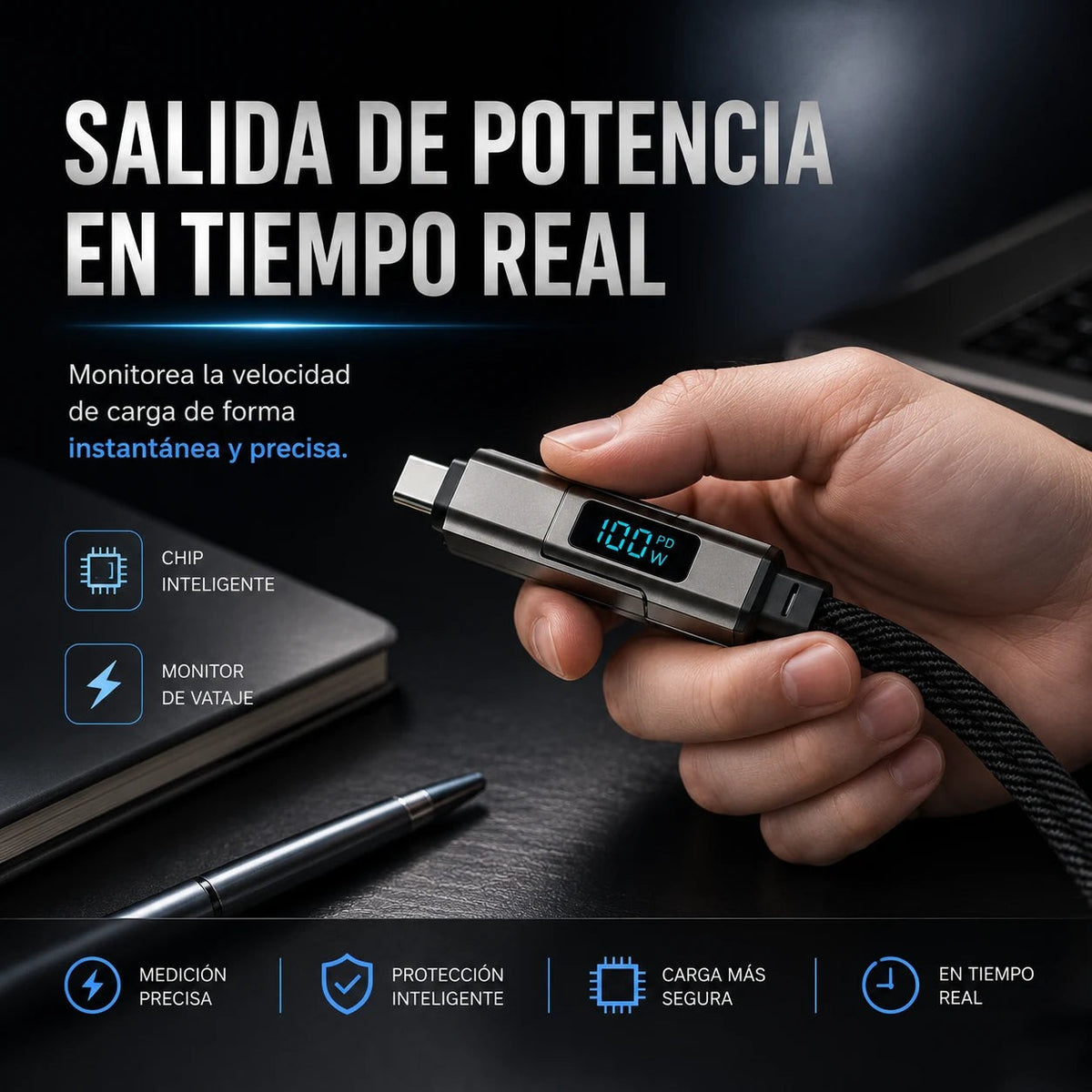 Cable Universal 4 en 1 con Llavero 🔌 Pantalla Digital de Carga — 3