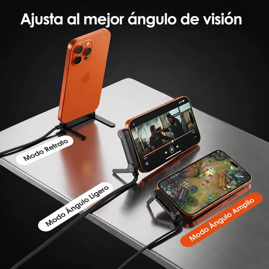 Cable Turbo 240W con Soporte Plegable 90° — Tipo C para iPhone y Android