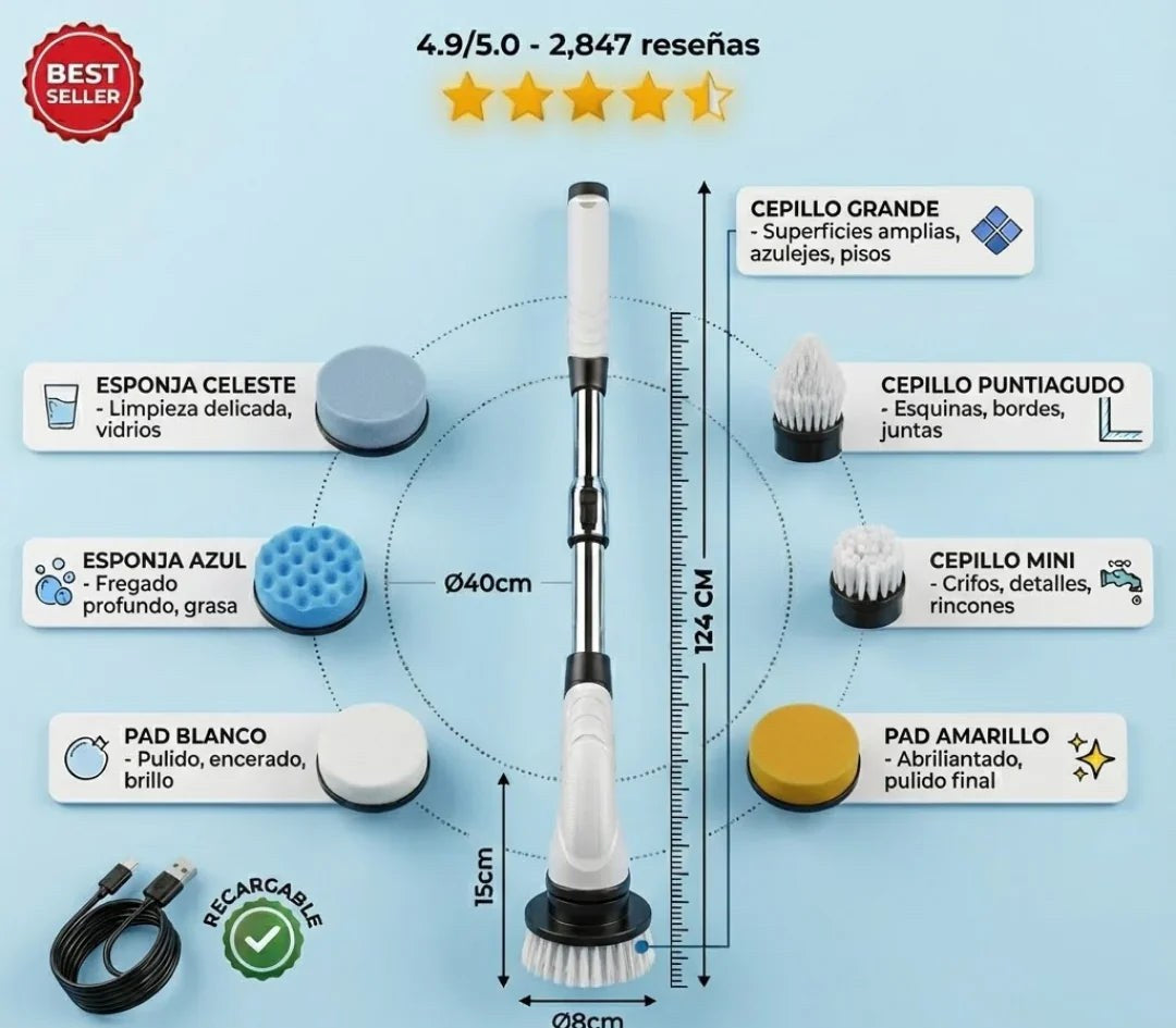 Cepillo Eléctrico Giratorio 9 en 1 - Inalámbrico 5