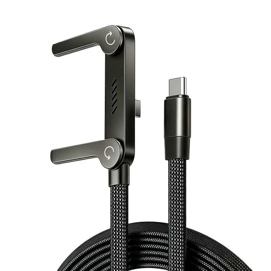 Cable Turbo 240W con Soporte Plegable 90° — Tipo C para iPhone y Android