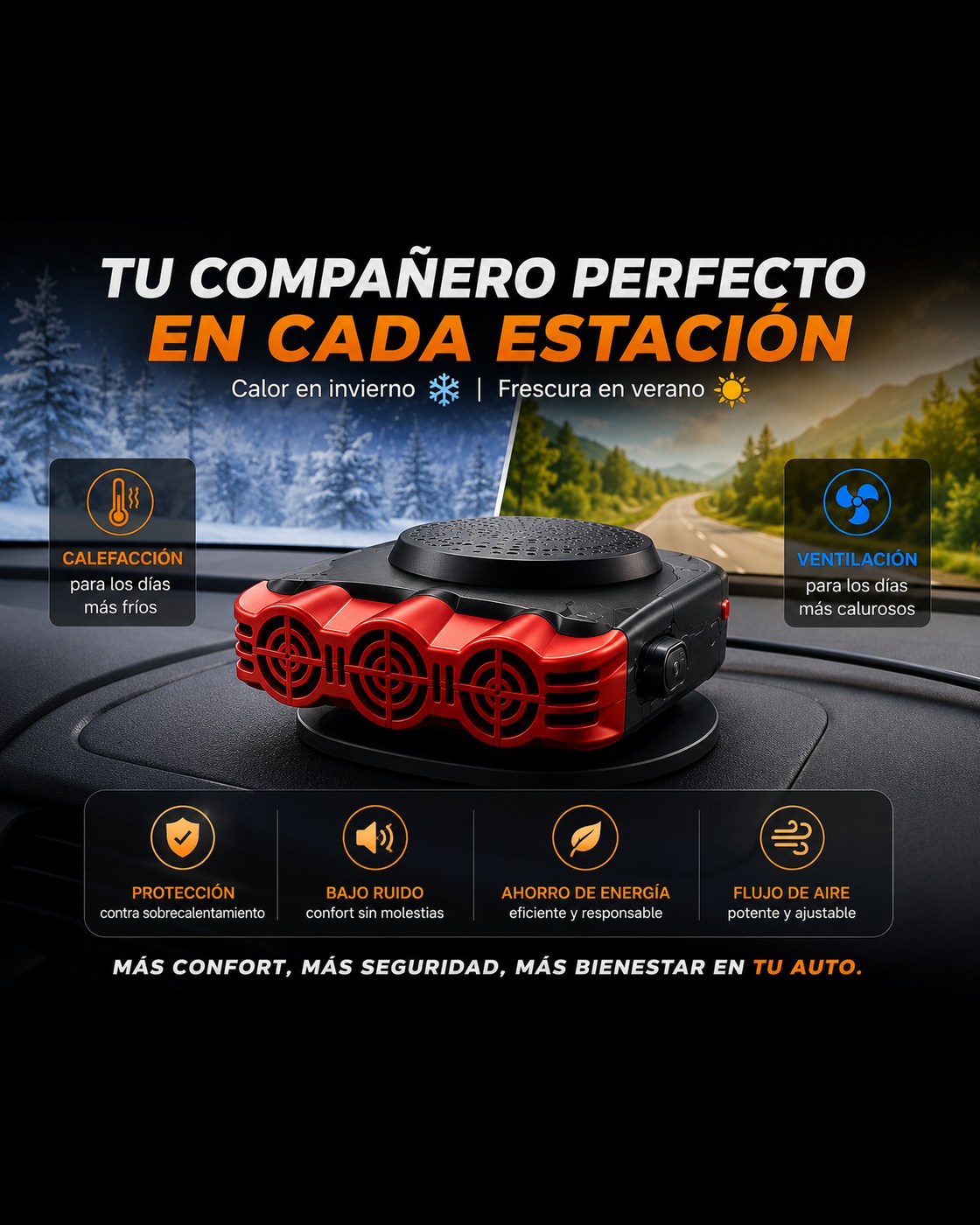 Calefactor y Ventilador Portátil para Auto 2 en 1